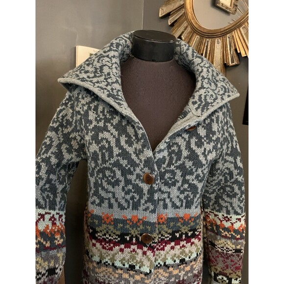 Sundance Cardigan Sweater Coat Nouveau Copenhagen Lambswool Fair Isle duster M - Picture 2 of 7